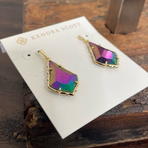 NWT Kendra Scott Faceted Alex Gold Drop Earrings in Iridescent Blue Goldstone! - Picture 1 of 5